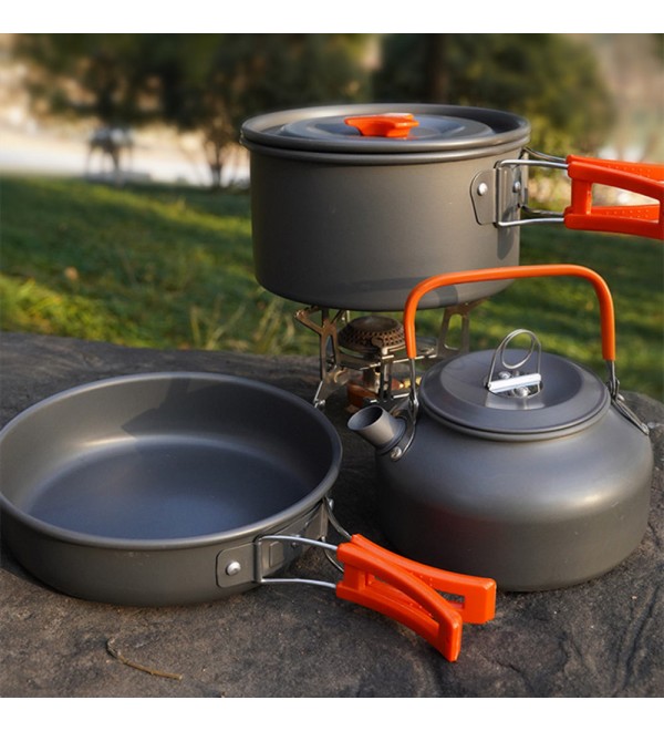 Meterhi 2-3 Persons Camping Cookware Camping Tableware+kettle MCP201