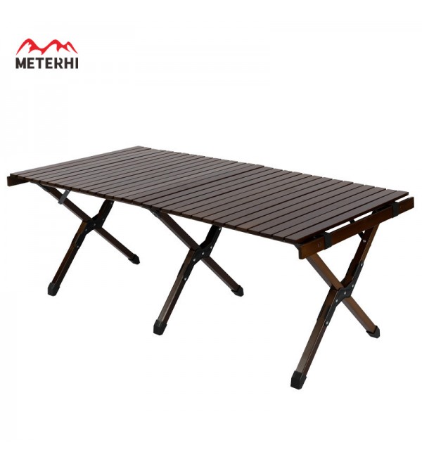 Meterhi Outdoor folding table and chair portable solid wood camping table